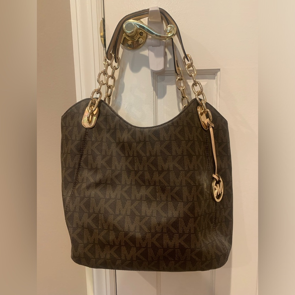 Michael Kors Brown MK canvas and large shoulder bag Excellent condition